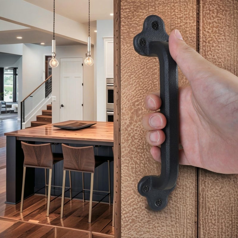 TSMIMTS 9 Inch Barn Door Handles, Heavy Duty Rustic Design Barn Door Pull, for DIY Sliding Barn Door, Gate, Shed, Garage | Solid Metal Material, Matte Black - Image 3